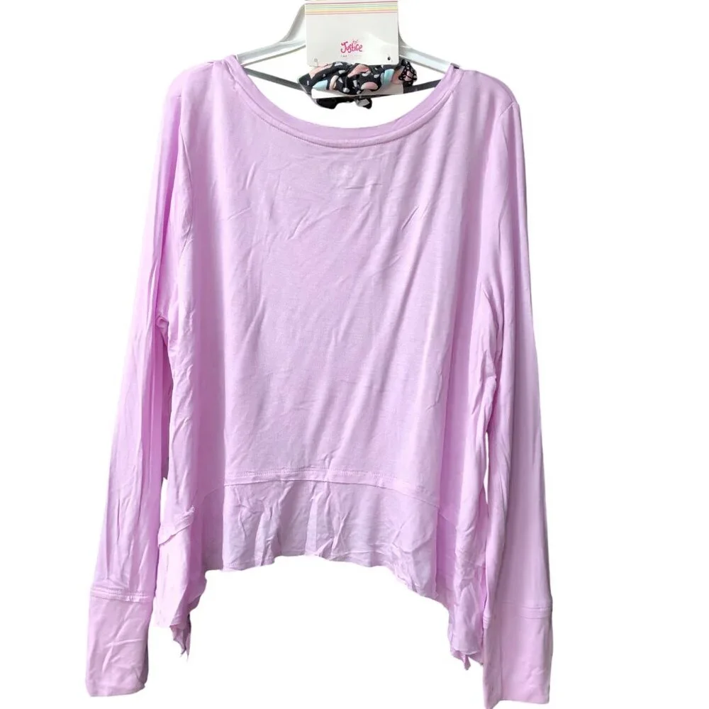 Justice Girls Collection X Long Sleeve 2-Fer Swing‎ w/ hair tie Shirt 12-14 NWT